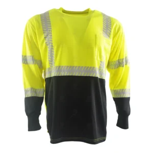 100% Polyester Bird-eyes Fabric Breathable Long Sleeve Hi Vis Reflective Unisex T Shirt Safety Workwear with Pocket