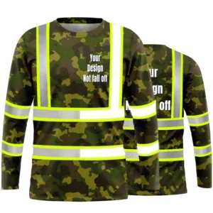 100% Polyester Bird’s Eye Camouflage Hi Vis Reflective Safety T Shirt Custom Logo Sturdy Print High Visibility Security Uniform