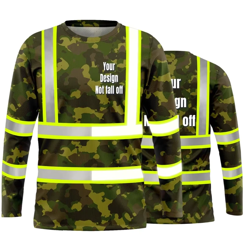 100% Polyester Bird's Eye Camouflage Hi Vis Reflective Safety T Shirt Custom Logo Sturdy Print High Visibility Security Uniform