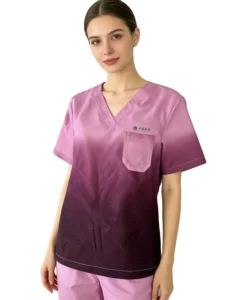 100% Polyester Gradient Print Slim Scrub Top and Pants Set Quick-Dry Breathable Fabric