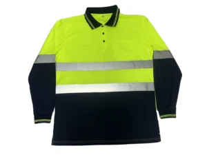 100% Polyester Hi Vis Long-Sleeved Reflective Polo Shirt Contrast Color Custom Logo Quick Dry Hi Vis Polo Tshirt
