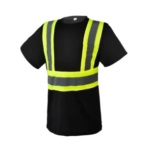 100% Polyester Hi Vis Safety Reflective Black Short Sleeve T Shirts Sewn On Premium Reflective Striping
