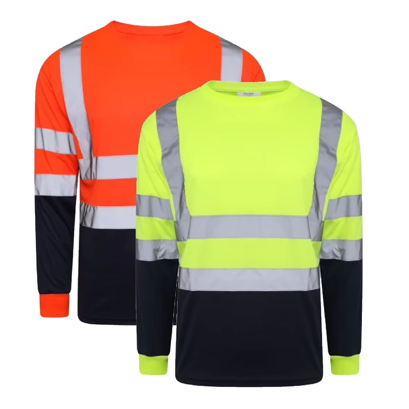 100% Polyester Hi Viz Long Sleeve Class 3 Reflective Safety Clothing Mining Construction Workwear Hi Vis T-Shirt