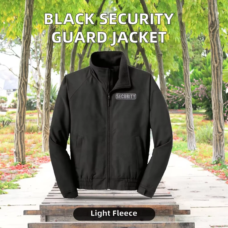 100% Polyester Men's Classic Security Guard Charger Jacket Reflective Logo Black Winter Uniform Lightweight Fleece Body Lining