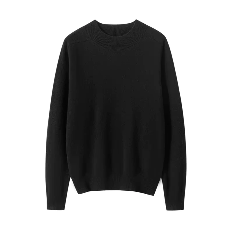 100% Pure Cashmere Semi High Neck Off the Shoulder Casual Winter Sweater
