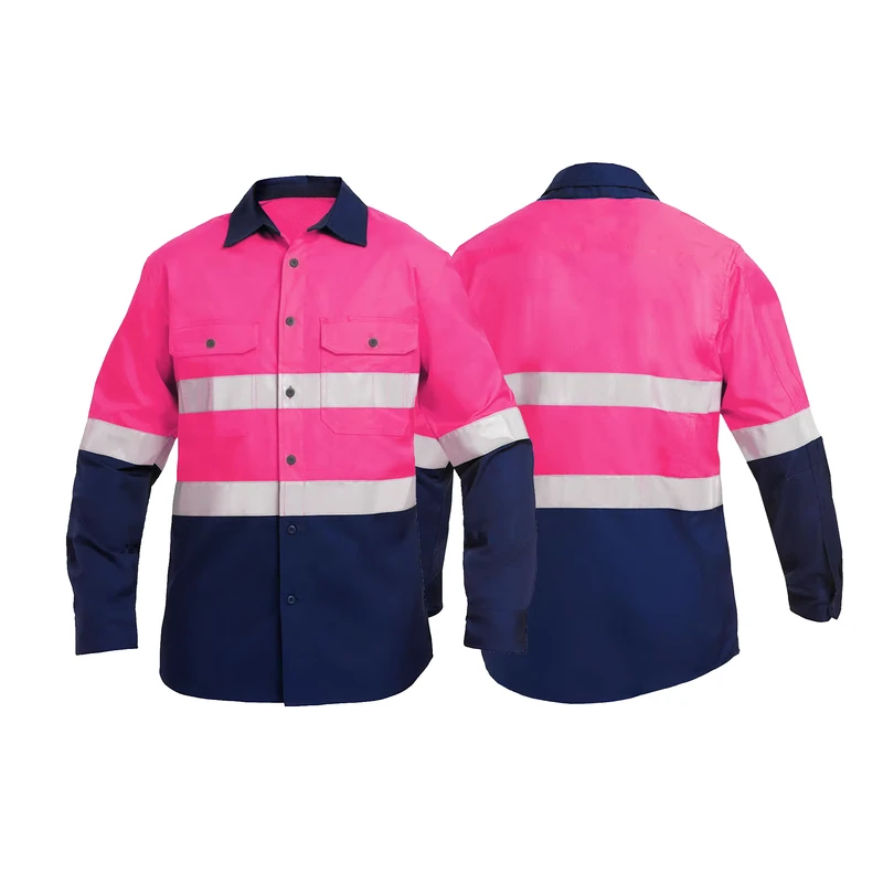 100% Pure Cotton Construction Mining Industrial Worker Uniform Workwear Custom Logo Reflective Safety Clothes Hi Vis Work Shirts