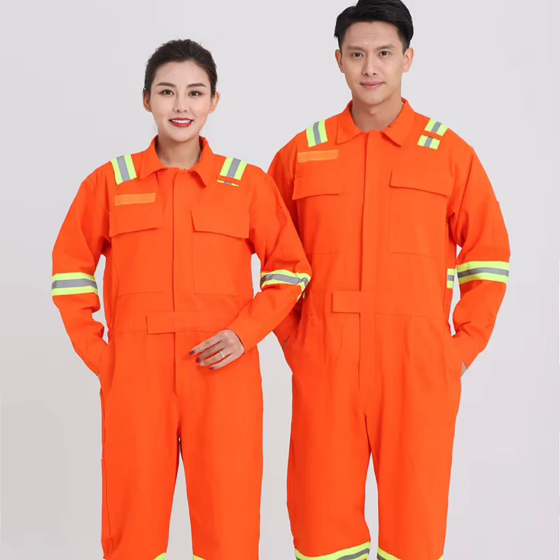 100% Pure Cotton One piece Multi reflection Strip Miner Safety Suit Construction Work Uniform Customization