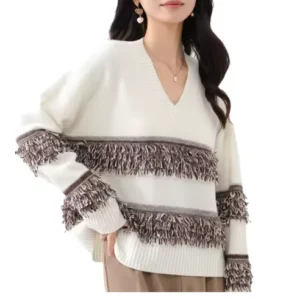 100% Wool V Neck Sweater for Women Wool Sweater for Women Soft Woolen Fabric Sweaters for Women