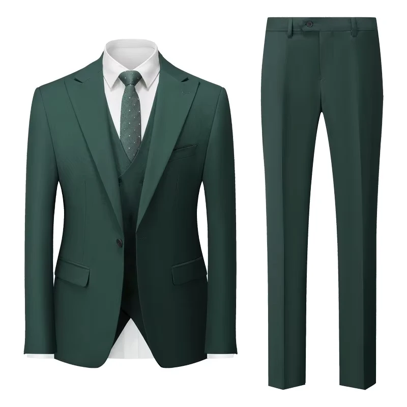 106A 1201 Custom Mens Formal Business Suit Jacket+Vest+Pant 3 PCS Set Slim Fit One Button Groom Wedding Tuxedo Suit Set for Men