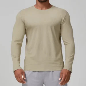 1186 Men’s Skin friendly Breathable Sports Leisure Solid Cotton Blend Long sleeved T shirt Yoga
