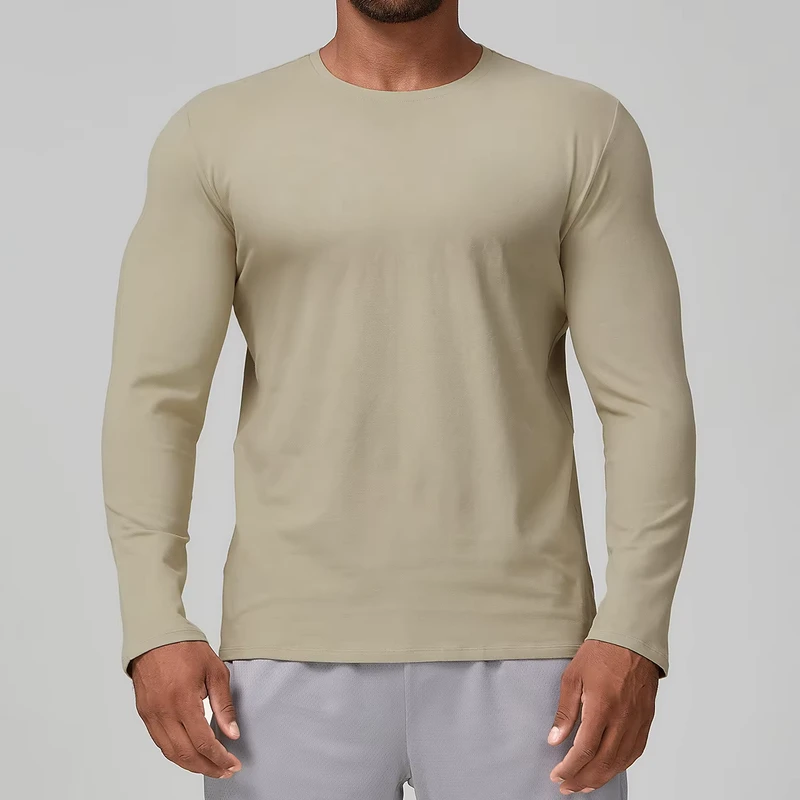 1186 Men's Skin friendly Breathable Sports Leisure Solid Cotton Blend Long sleeved T shirt Yoga