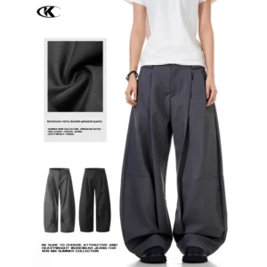 11KN Vintage Money Simple Wide leg Dress Pants Neutral High quality Custom Pleated Retro Street Slimming Casual Loose Pants