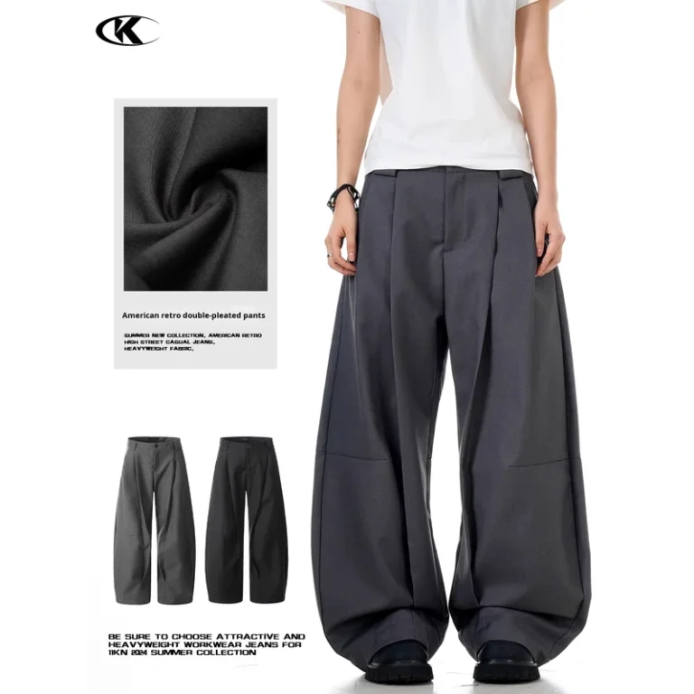 11KN-Vintage-Money-Simple-Wide-leg-Dress-Pants-Neutral-High-quality-Custom-Pleated-Retro-Street-Slimming-Casual-Loose-Pants