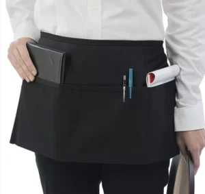 12 Inch Black Polyester Half Apron with 3 Pockets for Waitresses