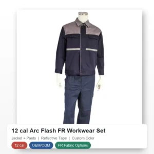 12 cal Customizable Arc Flash FR Workwear Suit Flame Retardant Jacket and Pants Set with Reflective Tape