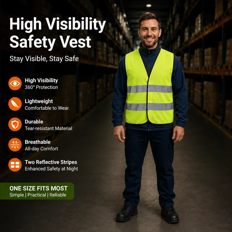 120GSM High Visibility Reflective Fluorescent Safety Vest for Construction Warehouse Traffic Control