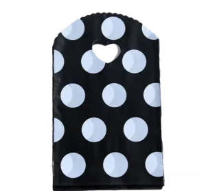 13 x 21 cm Black and White Polka Dot Reusable Shopping Bag with Heart-Shaped Handle