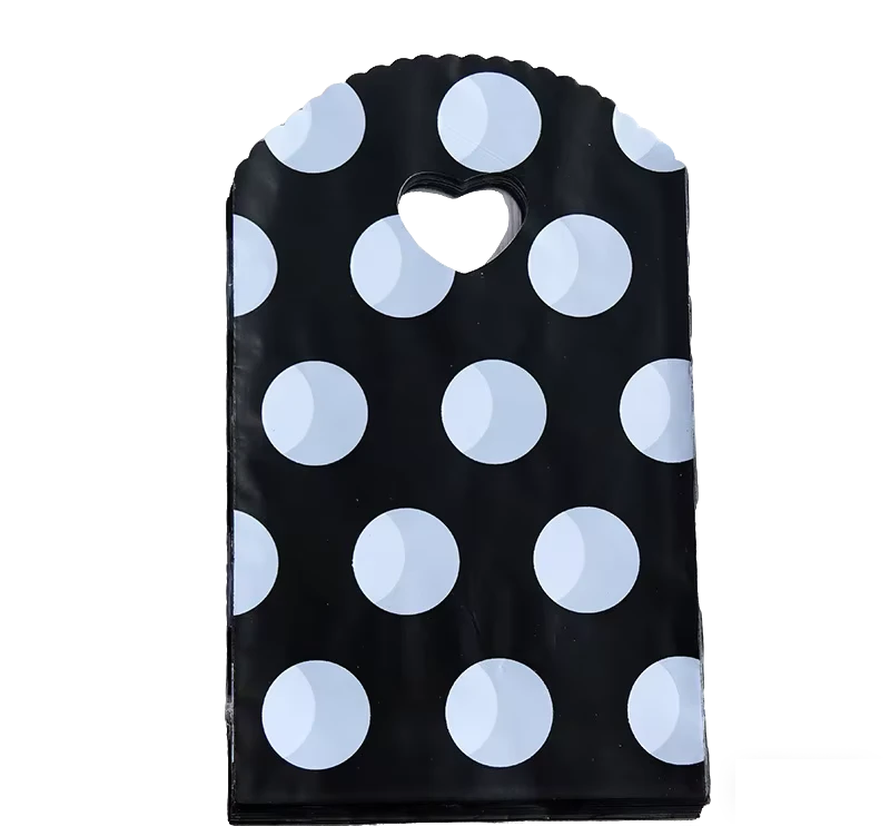 13 x 21 cm Black and White Polka Dot Reusable Shopping Bag with Heart-Shaped Handle