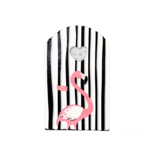 13 x 21 cm Black and White Striped Flamingo PE Treat Bags with Heart Cutout for Party Favors and Gifts