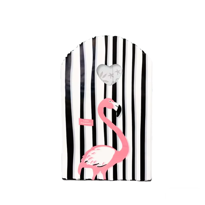 13 x 21 cm Black and White Striped Flamingo PE Treat Bags with Heart Cutout for Party Favors and Gifts