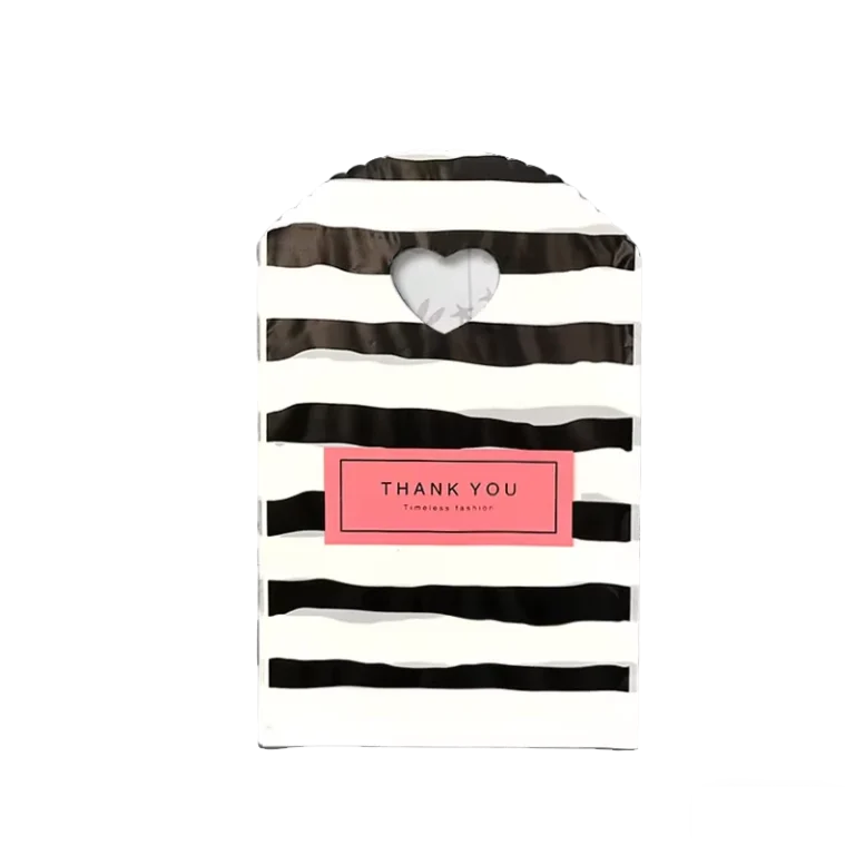 13-x-21-cm-Black-and-White-Striped-Plastic-Shopping-Bag-with-Heart-Cutout-and-Thank-You-Label-for-Gift-Packaging