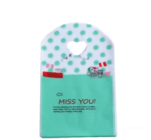 13 x 21 cm Eco-Friendly Shopping Bag with Mint Polka Dots and Miss You Slogan