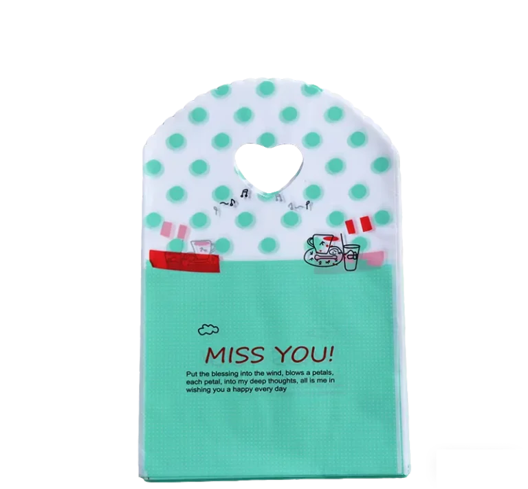 13-x-21-cm-Eco-Friendly-Shopping-Bag-with-Mint-Polka-Dots-and-Miss-You-Slogan