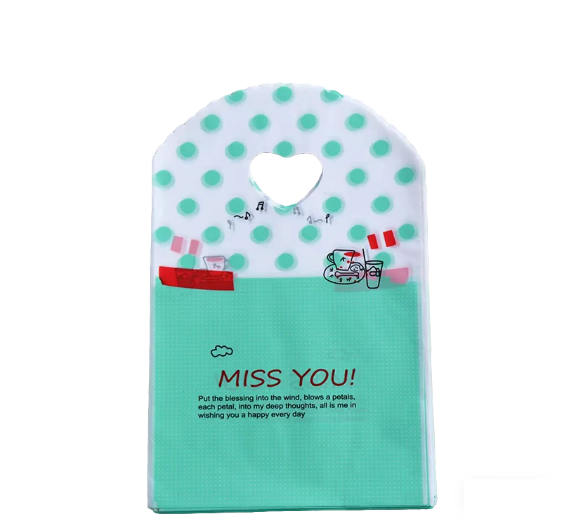 13 x 21 cm Eco-Friendly Shopping Bag with Mint Polka Dots and Miss You Slogan