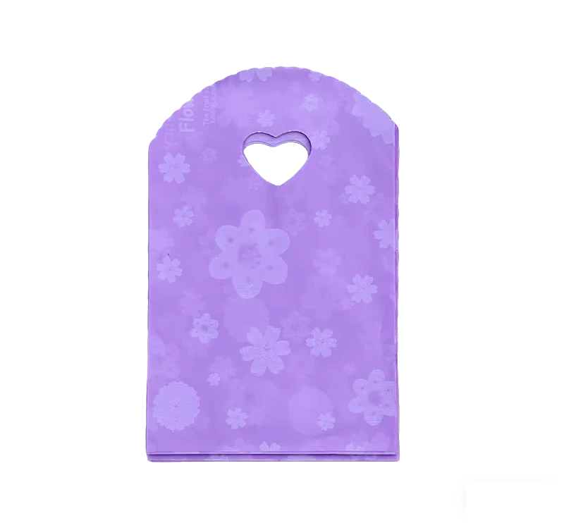 13 x 21 cm Lavender Floral Shopping Bag with Cherry Blossom Pattern and Heart-Shaped Handle