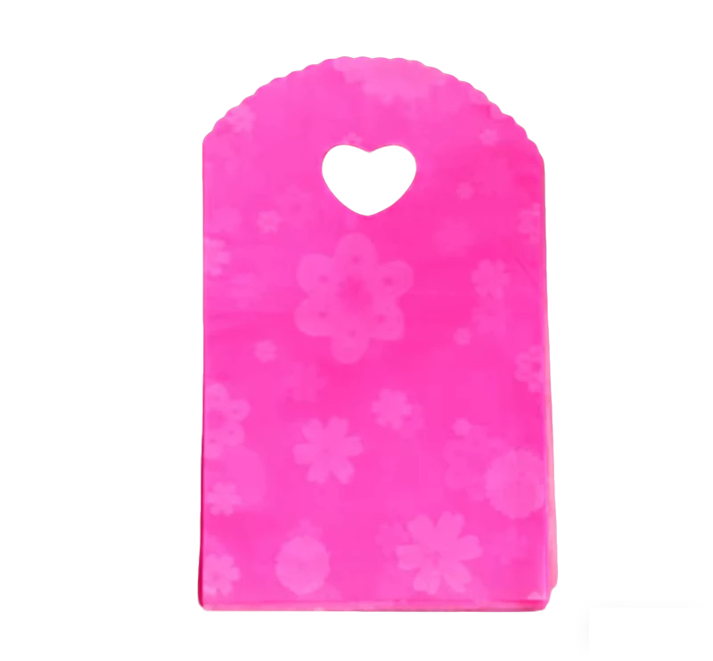 13 x 21 cm Pink Floral Reusable Shopping Bag with Flower Patterns and Heart-Shaped Handle
