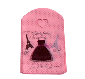 13 x 21 cm Pink Polka Dot Shopping Bag with Eiffel Tower and Vintage Dress Design