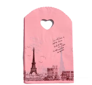 13 x 21 cm Pink Reusable Shopping Bag with Eiffel Tower Design and Heart-Shaped Handle