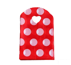 13 x 21 cm Red Polka Dot Reusable Shopping Bag with Large White Dots and Heart-Shaped Handle