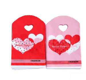 13 x 21 cm Red and Pink Shopping Bags with Polka-Dotted Hearts and Sweet Heart Text