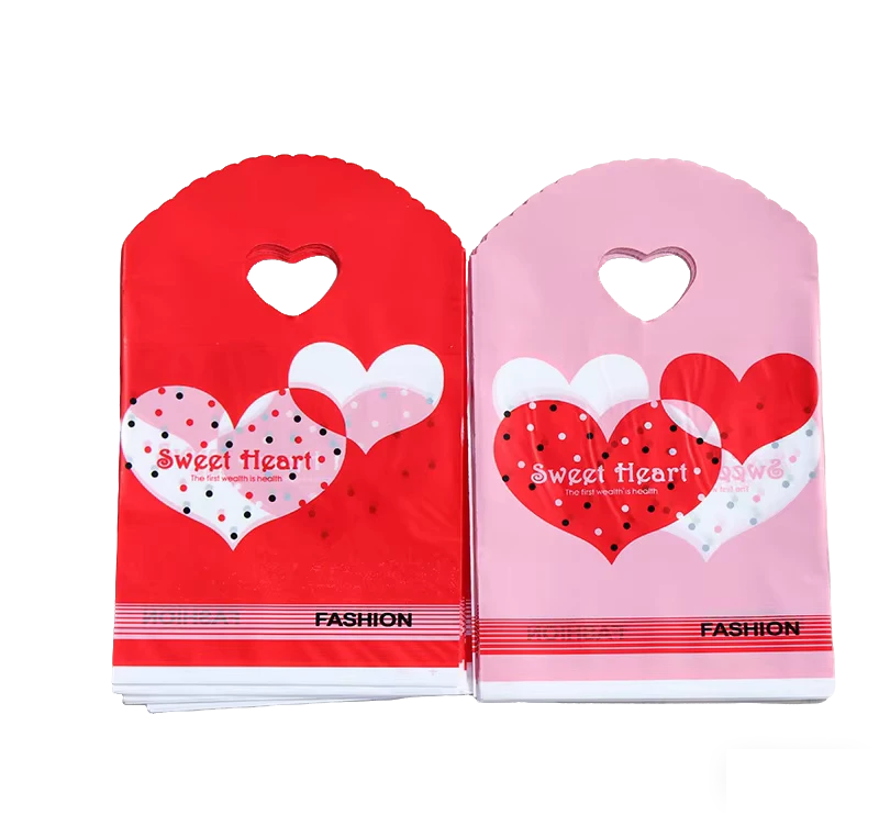 13 x 21 cm Red and Pink Shopping Bags with Polka-Dotted Hearts and Sweet Heart Text