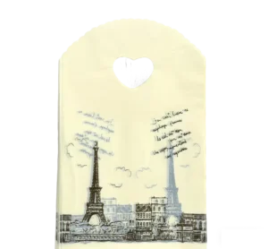13 x 21 cm Shopping Bag with Hand-Drawn Eiffel Tower Sketch and Heart-Shaped Handle