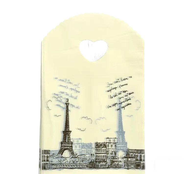 13-x-21-cm-Shopping-Bag-with-Hand-Drawn-Eiffel-Tower-Sketch-and-Heart-Shaped-Handle