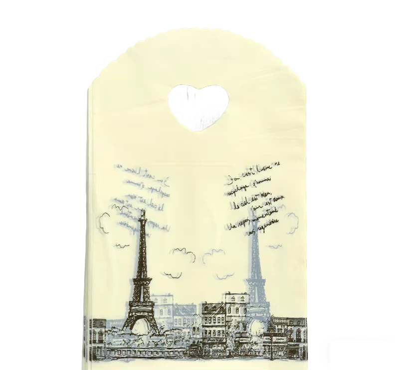13 x 21 cm Shopping Bag with Hand-Drawn Eiffel Tower Sketch and Heart-Shaped Handle