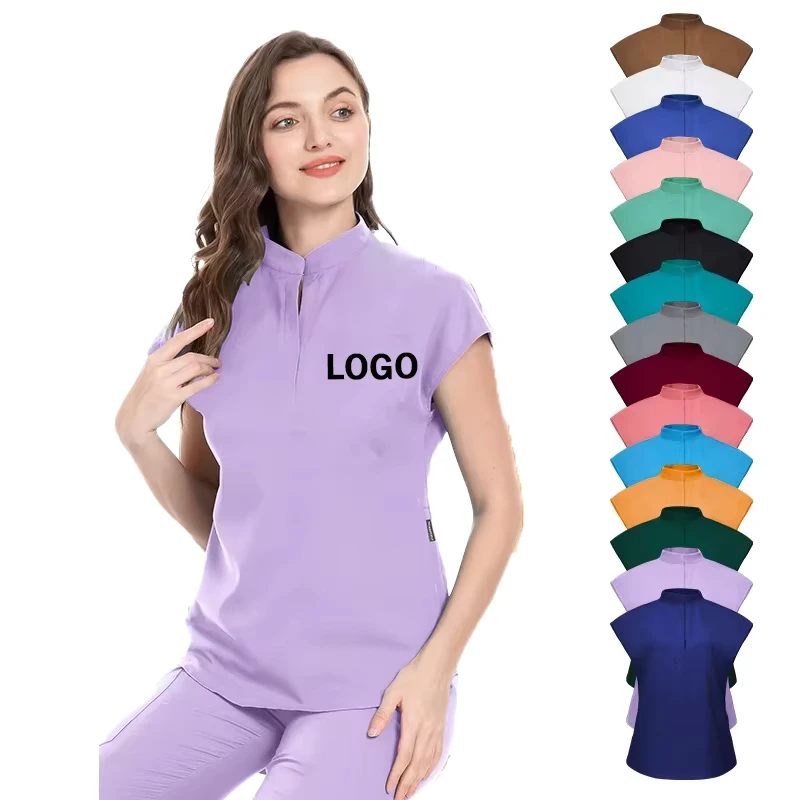 15-Color Medical Scrub Suit with Elastic Collar