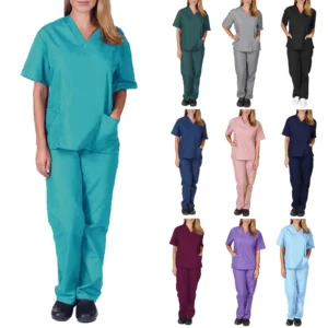 2-Piece Breathable Polyester Medical Scrub Set Plus-Size Nursing Pharmacy Uniform