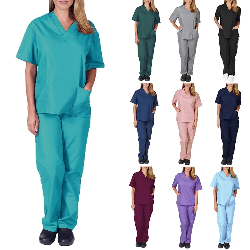 2-Piece Breathable Polyester Medical Scrub Set Plus-Size Nursing Pharmacy Uniform