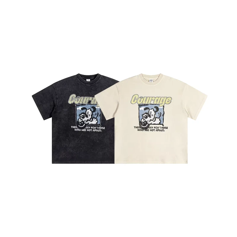 200G 100% Cotton Solid Retro Youth Campus Neutral Style Regular Fit Casual Short sleeved Men's T Shirt