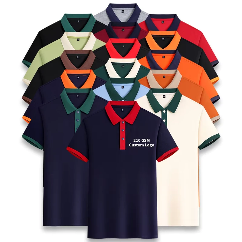 210gsm Men's Golf Polo Shirt Screen Printed Logo Colored Collar Embroidery