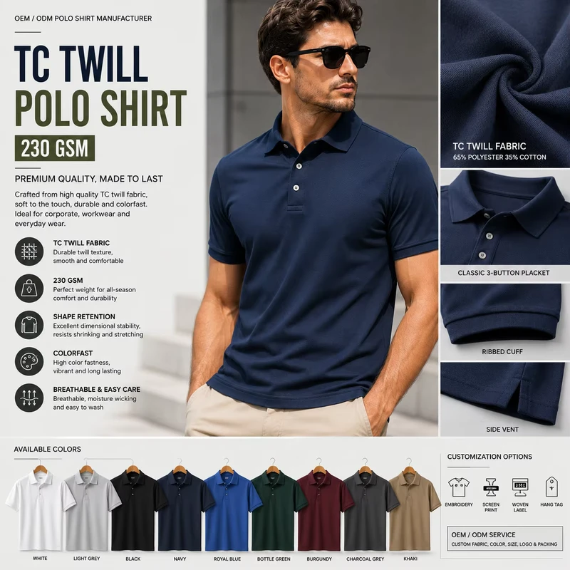 230 GSM Heavyweight Cotton Polyester Quick-Dry Jersey Workwear Shirt for Men