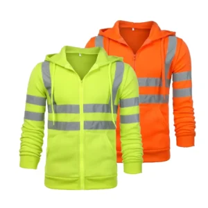 240GSM Fleece Hi Vis Reflective Safety Hoodie Long Sleeve Heat Applied Tape for Construction Men Work Orange