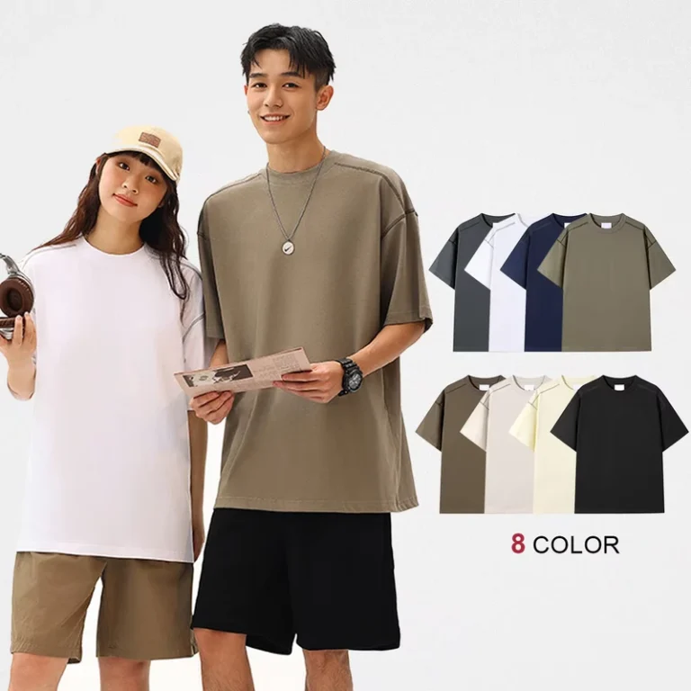 250GSM-Combed-Cotton-Contrast-Trim-Oversized-T-Shirt-Drop-Shoulder-Short-Sleeve-Plain-Custom-Logo-Tshirt