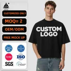 260GSM Solid Boxy Clean fit Loose Short sleeve Street Style T shirt Washed Distressed Cropped for a Slim or Stocky Male Build