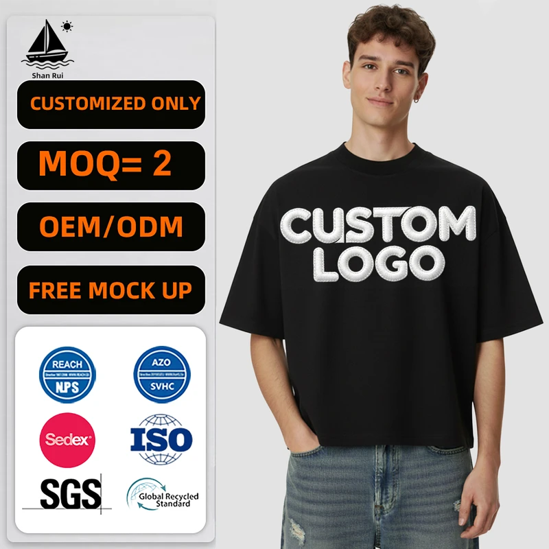 260GSM Solid Boxy Clean fit Loose Short sleeve Street Style T shirt Washed Distressed Cropped for a Slim or Stocky Male Build