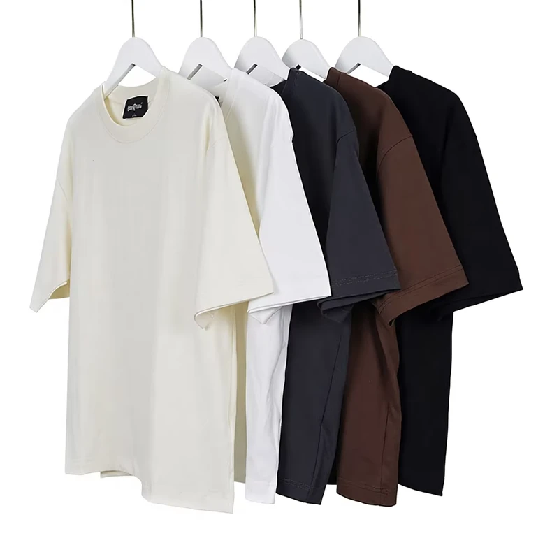 260g Heavyweight Collarless Short Sleeve Cotton T-Shirt, Loose Fit, Solid Color, Work Uniform