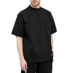 280GSM Custom Heavy T Shirt Thick Cotton Tshirts High Collar Big and Tall Fit Mock Neck Black Drop Shoulder T Shirt